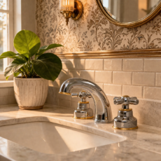 Griferias LUJO FV Gran Gala Lavatorio cromo oro. Joyas discontinuadas