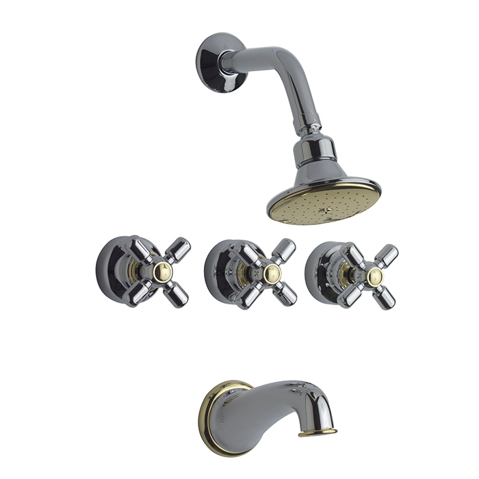 Griferias LUJO FV Gran Gala ducha cromo oro. Joyas discontinuadas