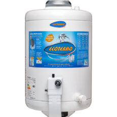 Termotanque Ecotermo para gas natural o gas envasado, con conexión superior o inferior, agua caliente y fría, bajo consumo y rápida recuperación. 53 litros